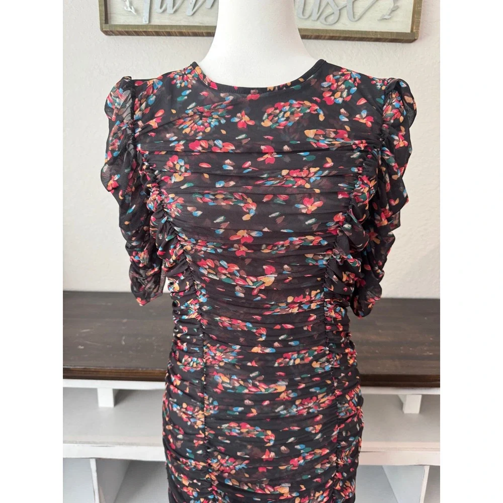 Free People Brielle Midi Dress Floral Ruched Keyhole Back Twilight Size S